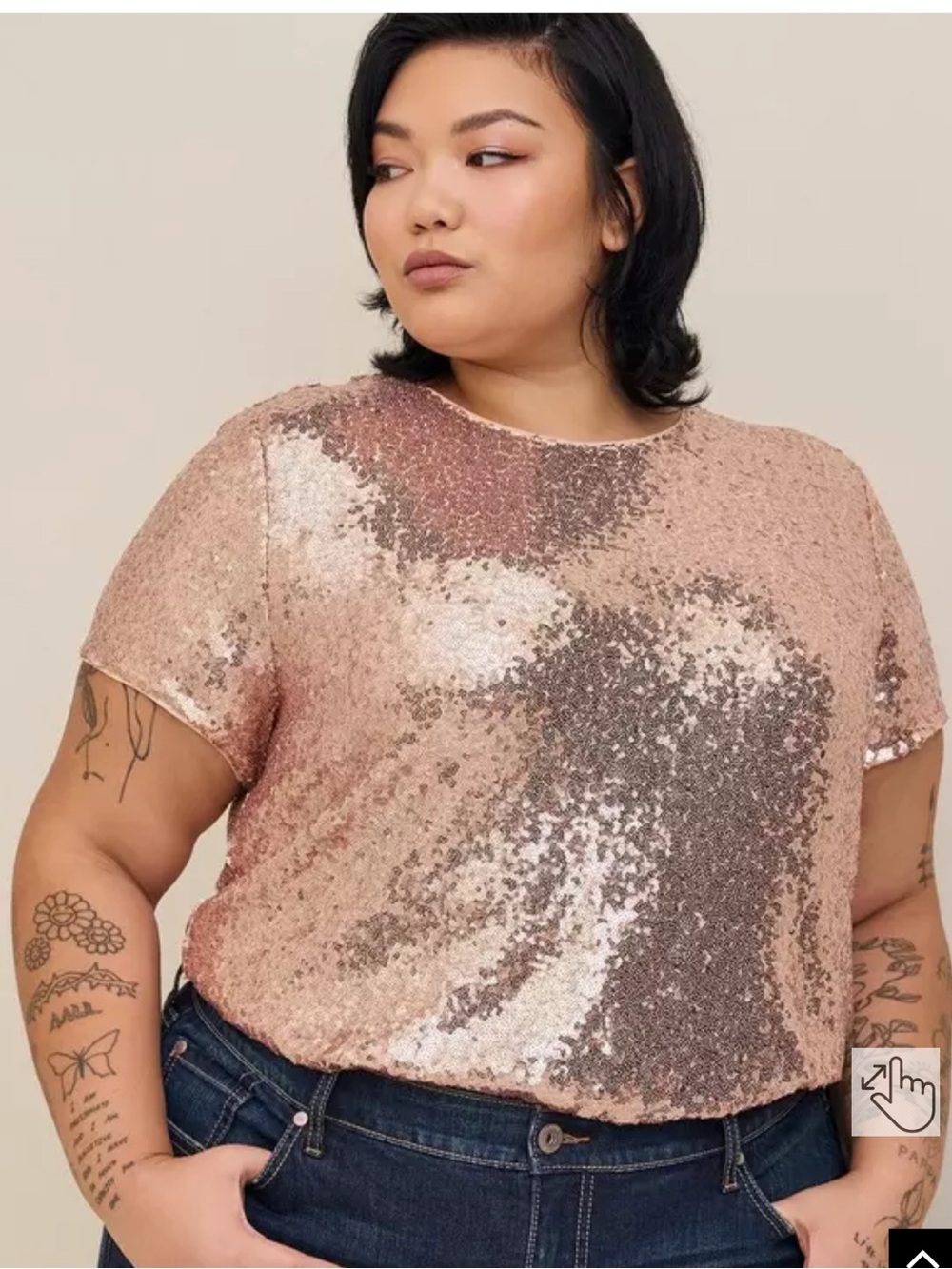 Torrid ‘Abbey’ rose gold short sleeve sequin pullover top size 2X